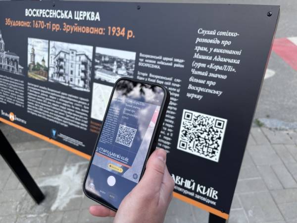 У Києві встановили інформаційний стенд про зруйновану Воскресенську церкву на Подолі 5